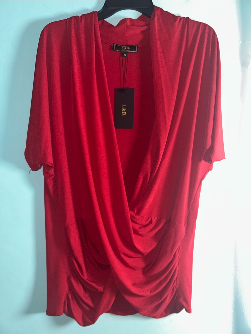 L&B Vibrant Red Draped V-Neck Blouse
